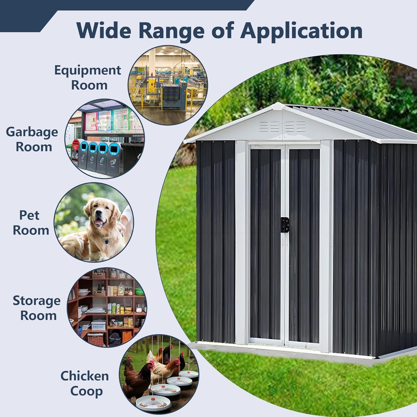 Outdoor Sheds 5FT x 3FT Outdoor Storage, Metal Anti-Corrosion Utility Tool House with Lockable Door & Shutter Vents，Outdoor Waterproof Garden Tool Metal Storage Sheds （Grey）
