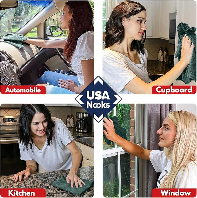 USANOOKS Microfiber Cleaning Cloth - 1200 Washes, Ultra Absorbent Towels Grip Root Weave Grime - 50pack - Dark Green