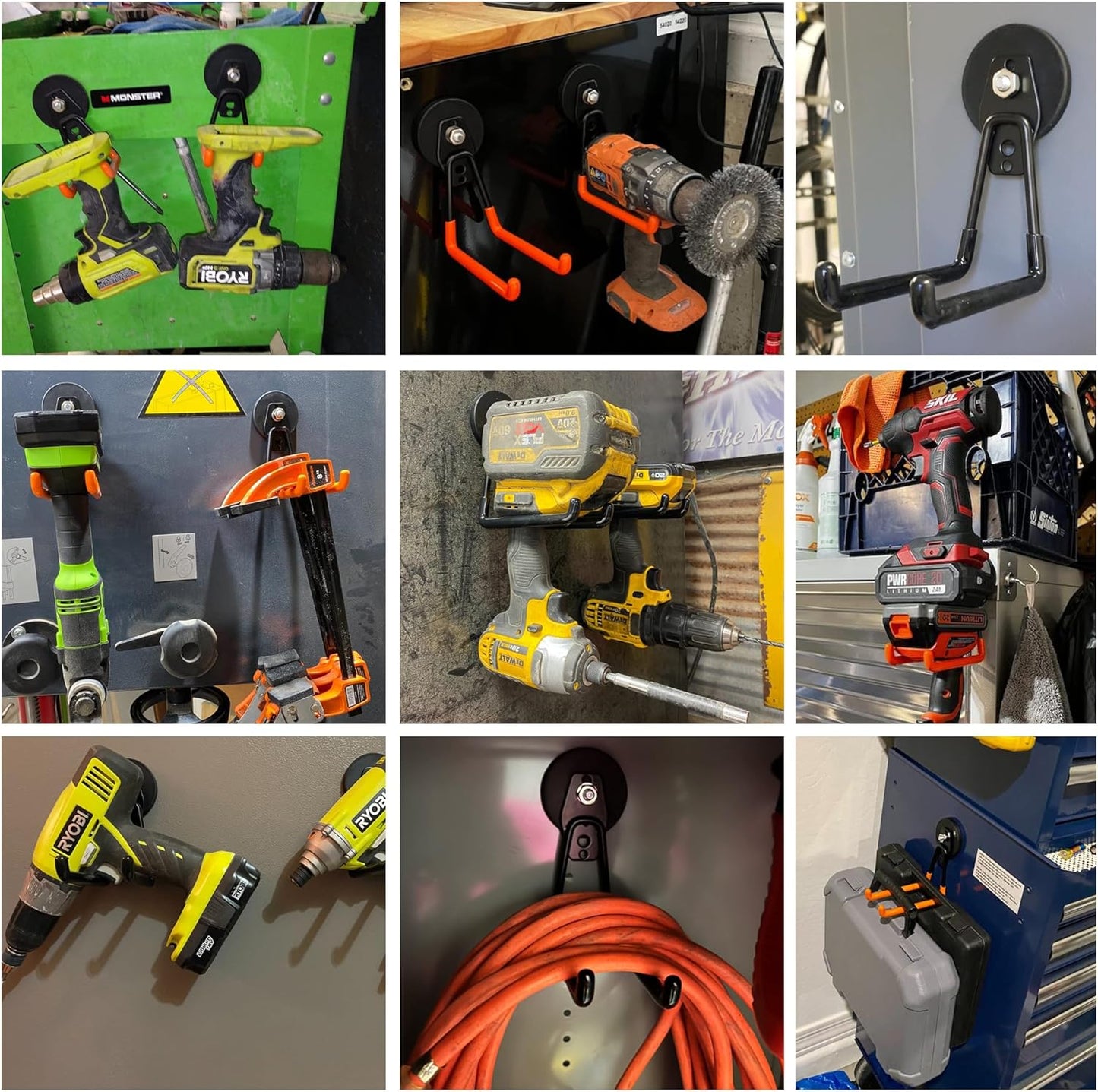 ULIBERMAGNET Magnetic Power Tool Organizer,Cordless Drill Garage Hook Heavy Duty,Large & Strong Manget with Hooks for Garage,Workshop Organization,2 Pack Hooks for Drill,Garden Tool(Orange)