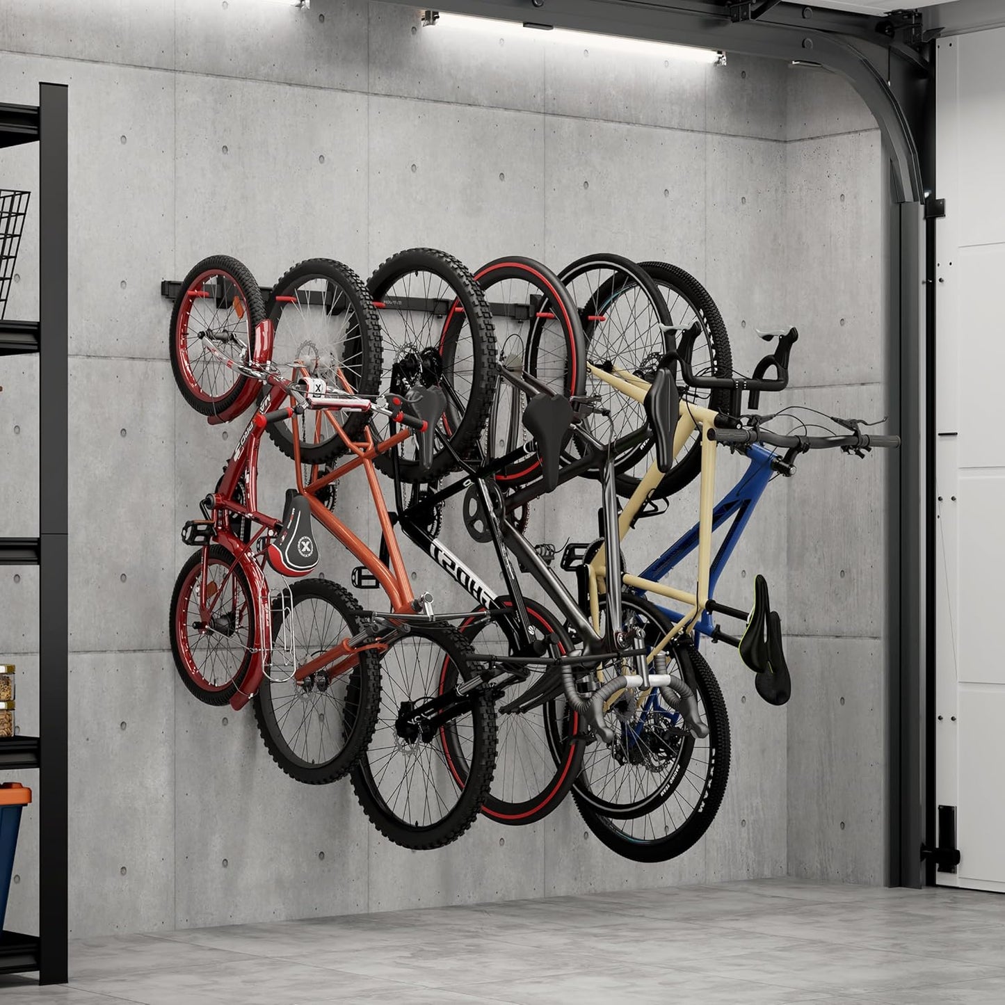 Mount-It! WheelsUp Bike Wall Mount for 6 Bikes | Heavy-Duty Garage Storage Rack | Adjustable Padded Hooks | Space-Saving Vertical Bike Storage Solution for Home and Garage, Max Capacity 330 lbs