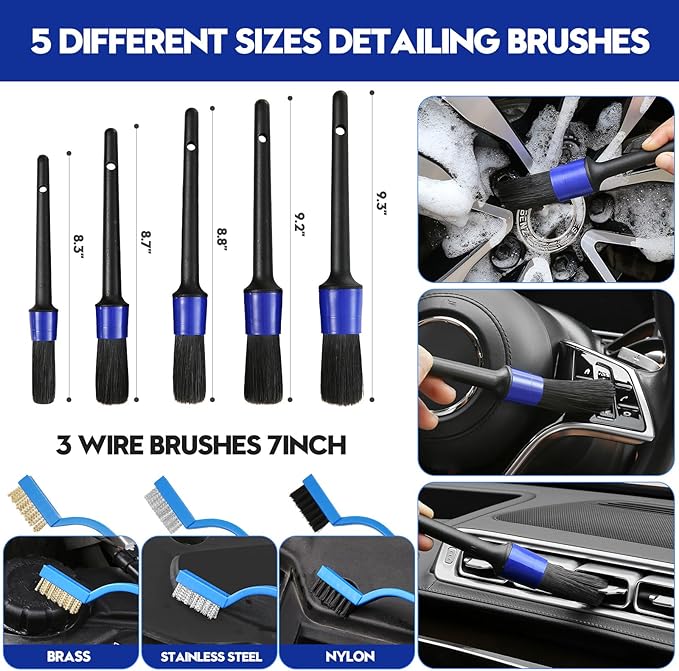 37Pcs Car Detailing Kit, Car Detailing Brush Set, Car Wash Cleaning Kit, Car Detailing Brushes, Professional Car Care Kit for Interior Exterior Wheels, Blue