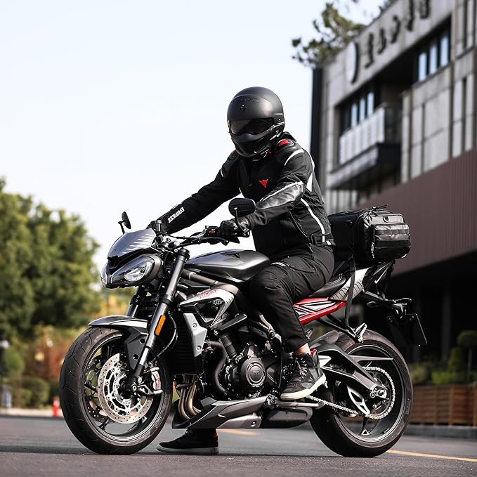 Rhinowalk Motorcycle Tail Bag 19-26L Expandable Waterproof Motorbike Saddle Bag Powersports Travel Luggage with Rain Cover & Shoulder Strap (Black, 26L)