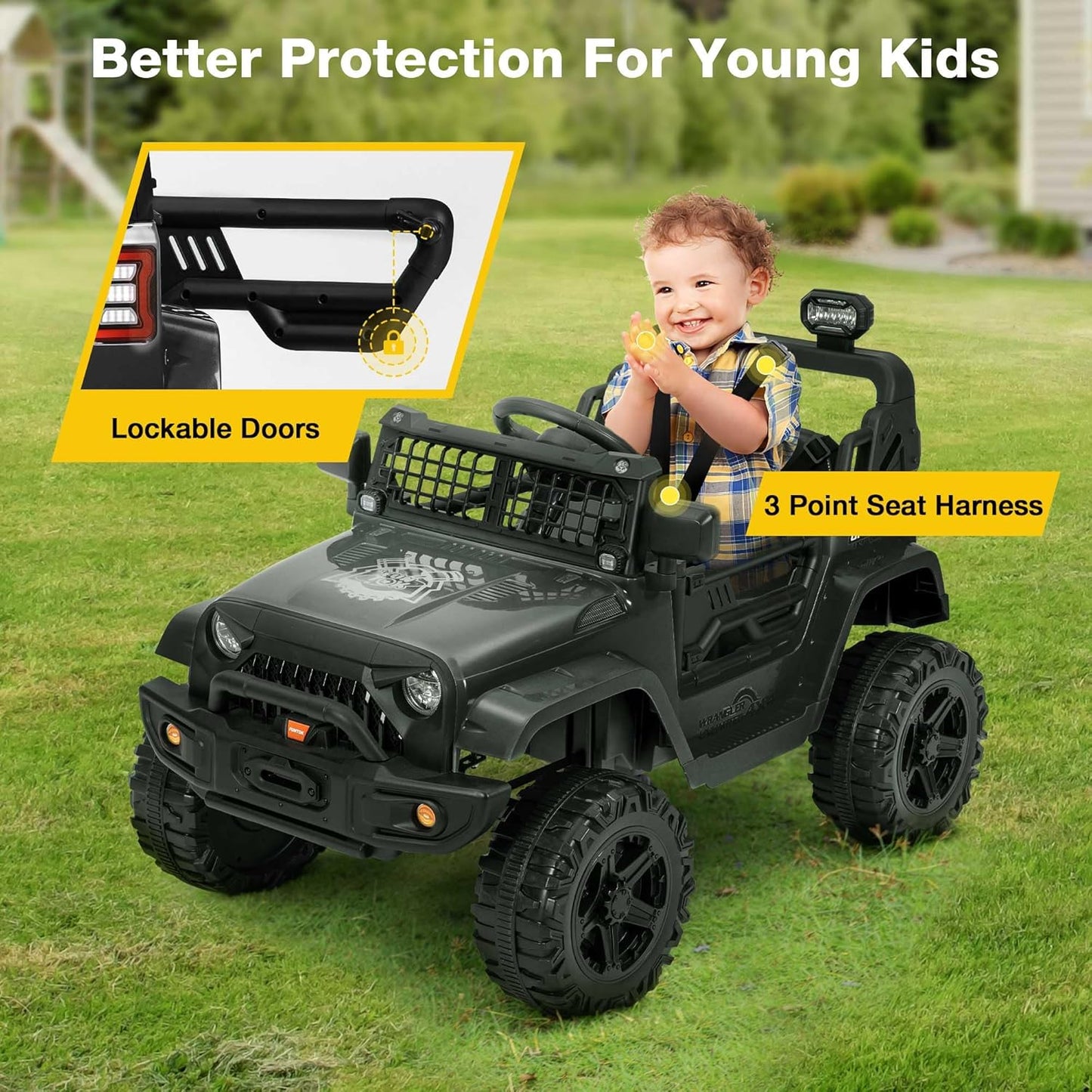 12V Ride On Truck for Kids, Electric Cars for Toddlers w/Remote Control, Soft Start, LED Lights, Horn, Radio, USB/AUX/MP3, Battery Powered Cars for Kids to Drive (Black)