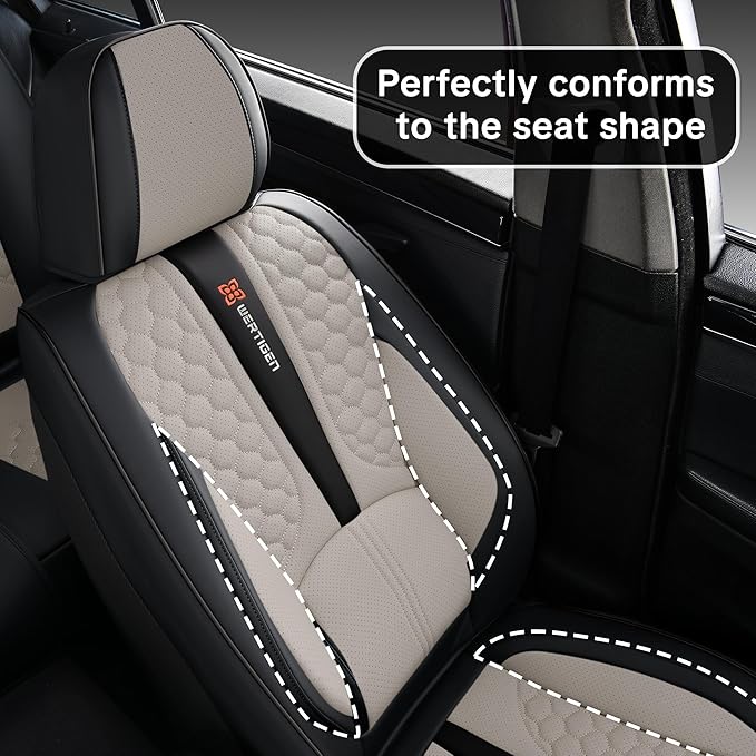 Black and Grey PU Leather Car Seat Covers - Luxury Waterproof Car Seat Covers with Lumbar Support, Non-Slip Base, Airbag Compatibility, Easy Installation and Cleaning