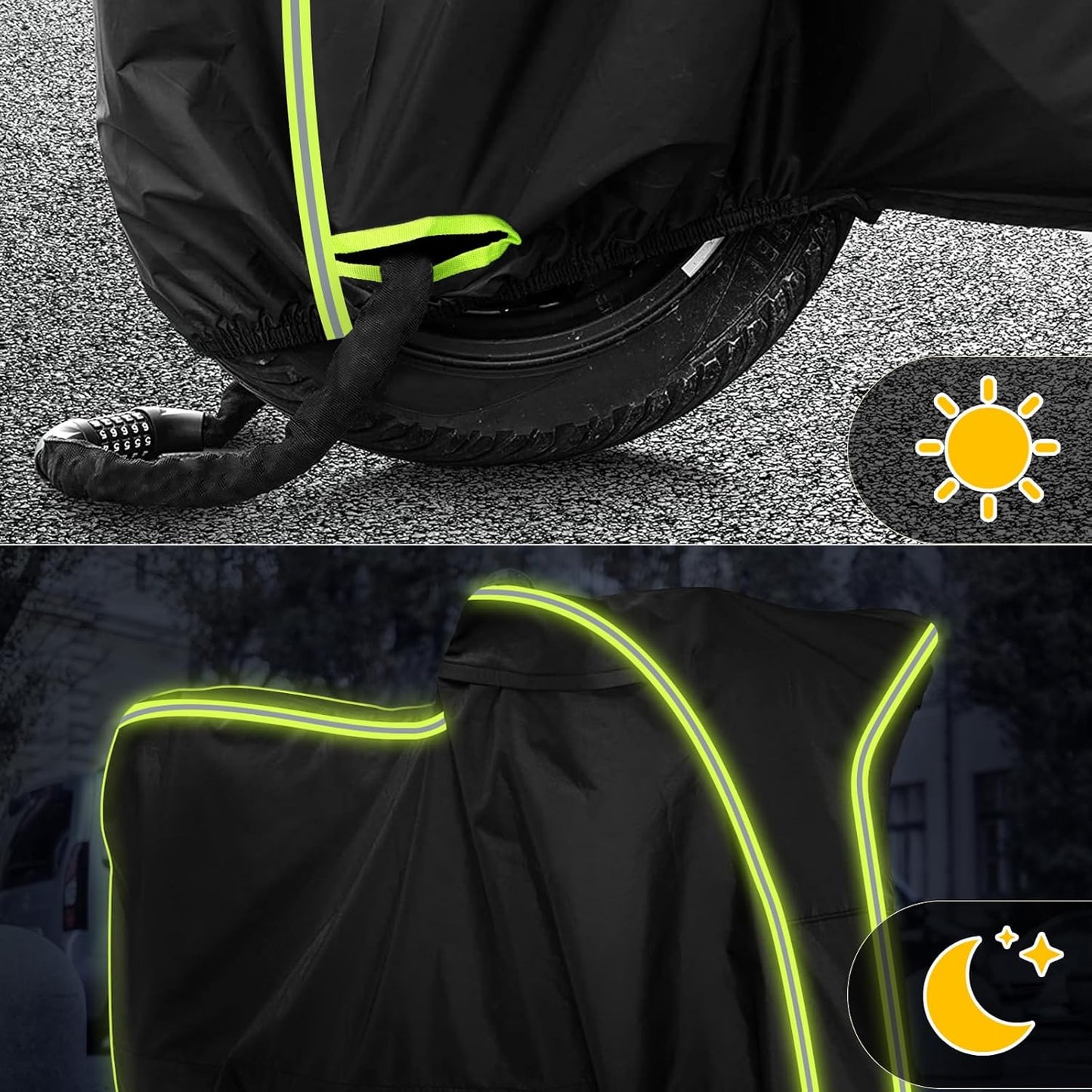 Waterproof Motorcycle Cover for Honda Grom MSX125/Navi/Monkey/2022 Benelli 135/2023 Grom, All Weather Outdoor Black Protective Cover with Reflective Strips,Vent Holes and Lock Holes