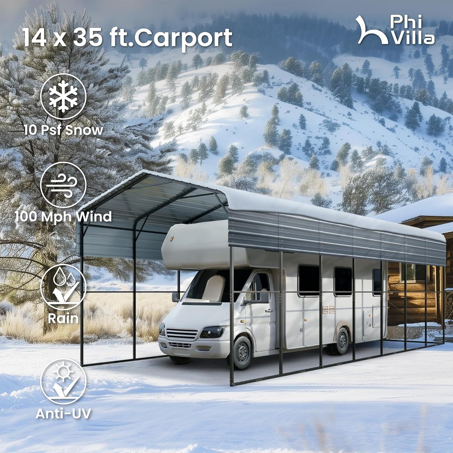 PHI VILLA 35 x 14 ft Heavy Duty Metal Carport with Galvanized Steel Roof for RVs, Cars, Boats, and Tractors
