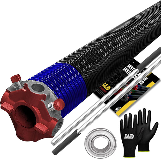 Garage Door Torsion Spring 262x1.75x44 Includes 1” Steel Bearing, Non-Slip Gloves, and Winding Bars for Left Side of Garage Door Precision E-Coating 5-Year Warranty Min. 30,000 Cycles (Red Cone)
