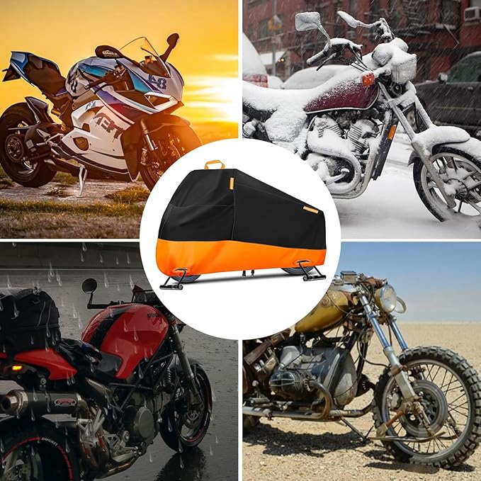 Motorcycle Cover Waterproof Outdoor, Heavy Duty Motocycle Vehicle Cover Fit up to 96.5", All Season Protection Cover with Top Handle & Reflective Strips, XXL Powersports Vehicle Cover