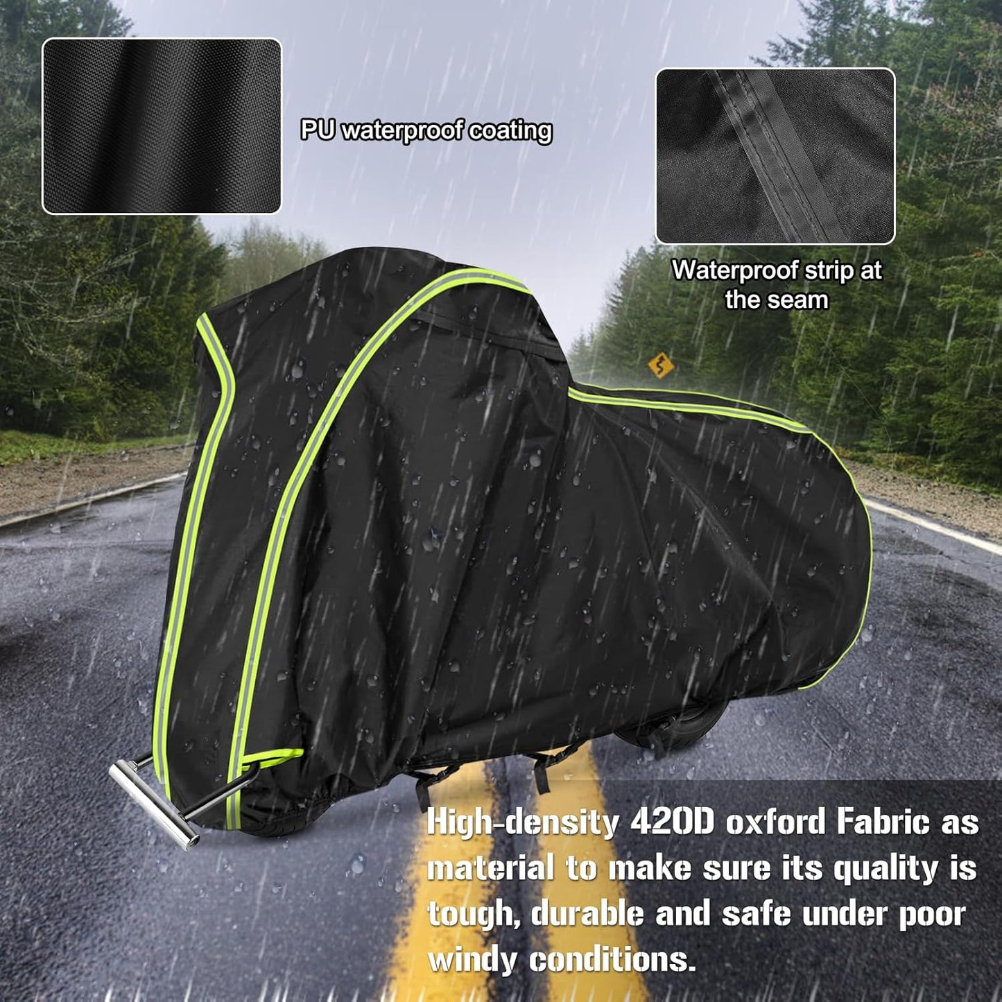 Motorcycle Cover for Honda GL1500 GL1800, Honda Gold Wing 2001-2023 with Trunk Models, All Weather Outdoor Black Protective Cover with Reflective Strips,Vent Holes and Lock Holes (Without top Box)
