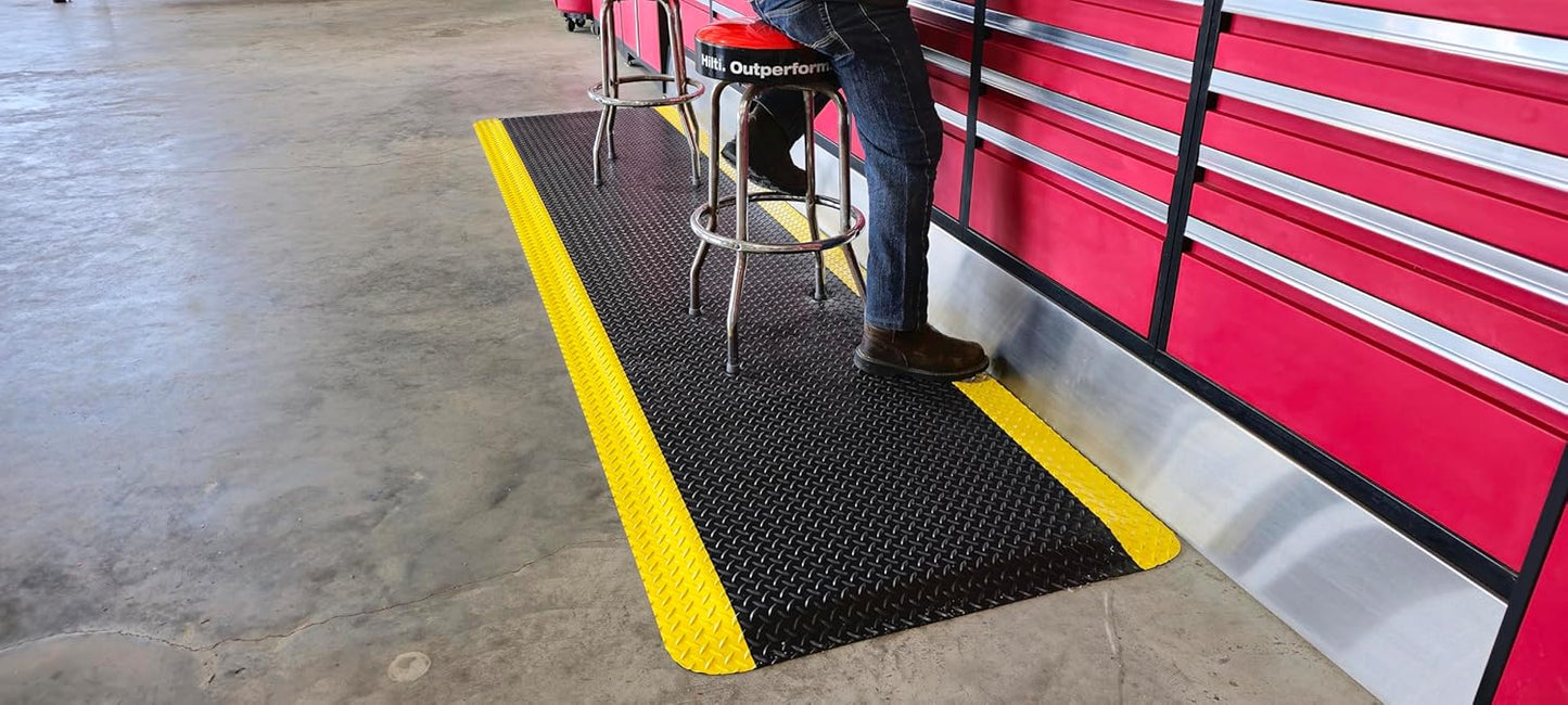 Rhino Mats, American Classic Diamond Anti-Fatigue Mats, Industrial Ergonomic Comfort Standing Mat for Work, Home, Garage, Office, Kitchen or Anywhere (Black/Yellow 1" Thick, 3 FT. x 22 FT.)