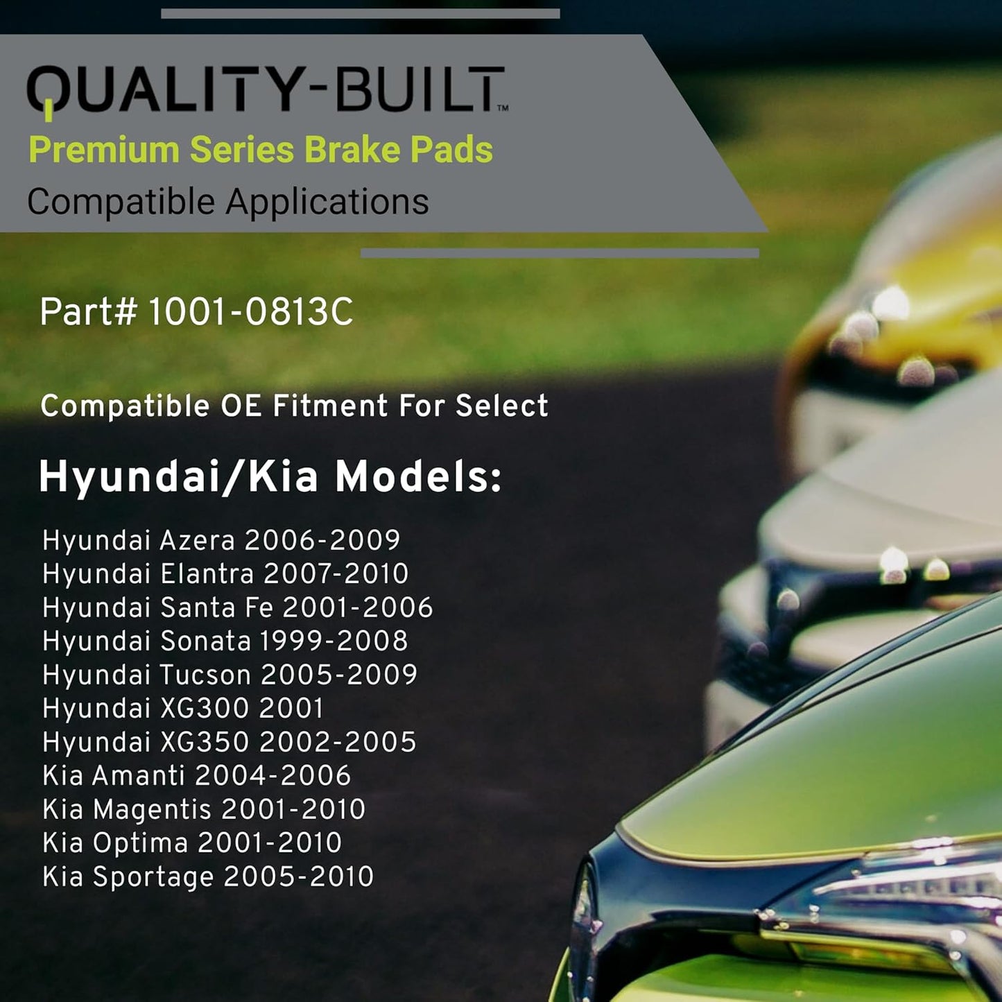 Premium Ceramic Rear Brake Pads (1001-0813C) Compatible with 1999-2010 Hyundai/Kia (Amanti/Azera/Elantra/Magentis/Optima/Santa Fe/Sonata/Sportage/Tucson/XG300/XG350)