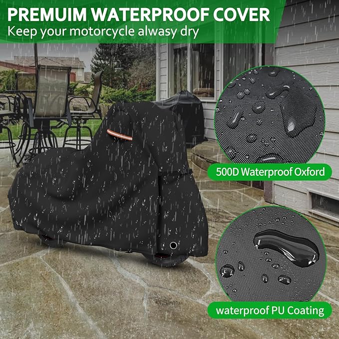 Roasivi Motorcycle Covers Outdoor Waterproof Motorbike Covers All Season Universal Weather Protection for Harley Davidson Touring Models General Fits XL 86" L x 41" W x 49" H Black