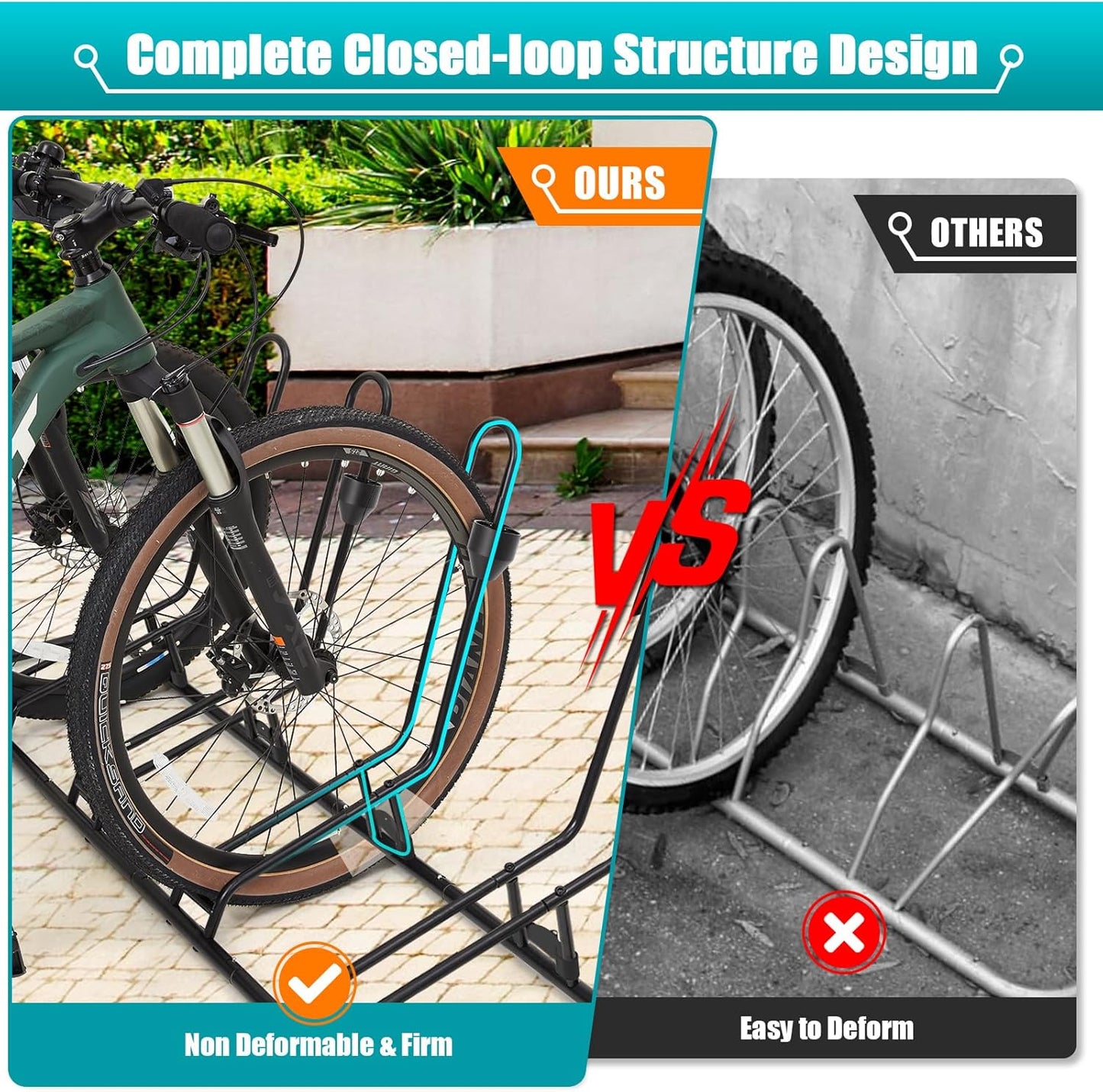 Floor Bike Rack for 4 Bikes, Bike Stand Anti-Collision Protects Disc Brake & Derailleur, Bicycle Holder Road/Kids/MTB Bicycles, Fits 12"-29" Tires, for Indoor Outdoor Garage