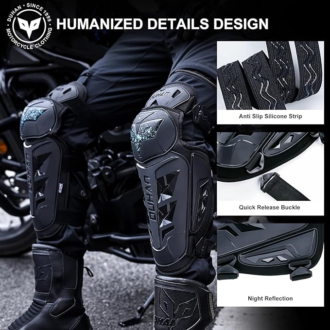 DUHAN Motorcycle Shin Guards 4Pcs Elbow Guard and Knee Pads Adjustable Anti-Slip Motorcycle Protective Gear for Men and Women