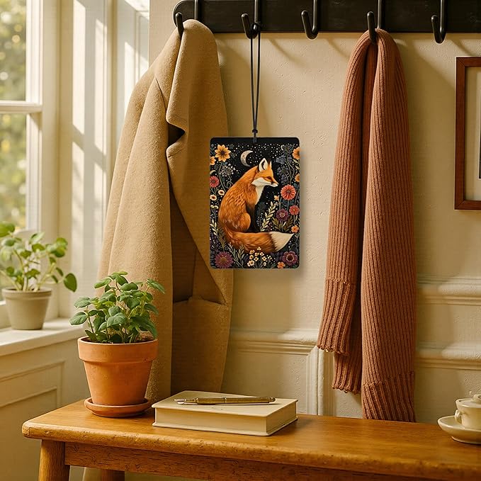 Boho Nature-Inspired Fox Illustration Card Car Air Freshener 4 Pcs,Rustic Farmhouse Woodland Animal Card Air Freshener Hanging for Cars Books Closet Drawer, Witchy Car Accessories for Women Men