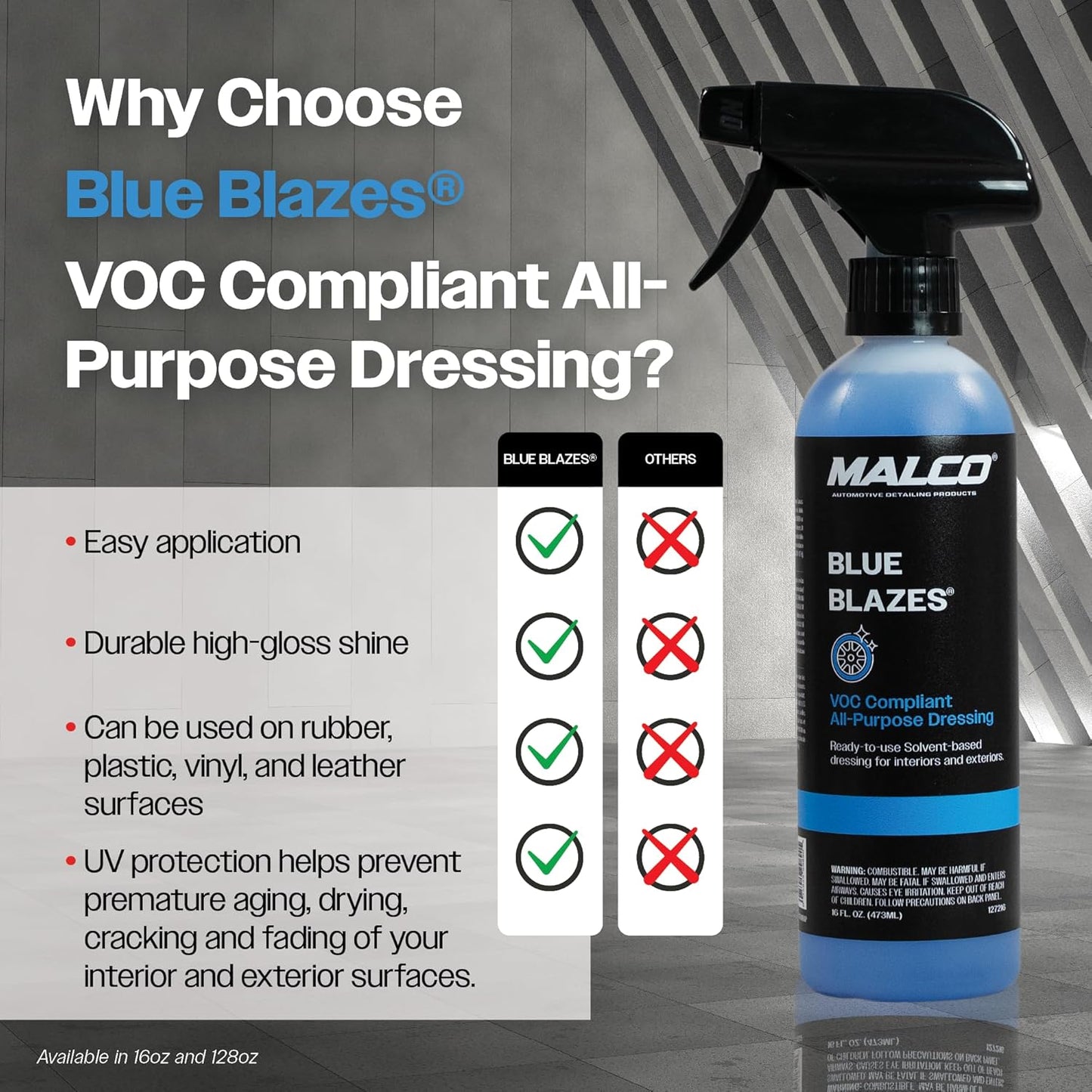 Malco Blue Blazes VOC Compliant All-In-One Car Conditioner – Protects & Preserves Leather, Rubber, Plastic, & Vinyl Surfaces/Produces a Durable, High-Gloss Shine/Pleasant Fragrance/16 Oz. (127216)