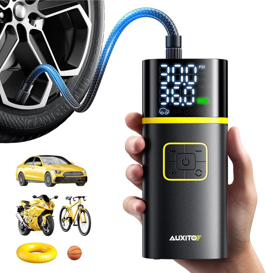 AUXITO Tire Inflator Portable Air Compressor - 150PSI 1Min Fast Inflate Air Pump for Car Tires with Tire Pressure Gauge, LED Flashlight, Portable Tire Inflatores for Car, Sedan, Motorcycle, Bike, Ball