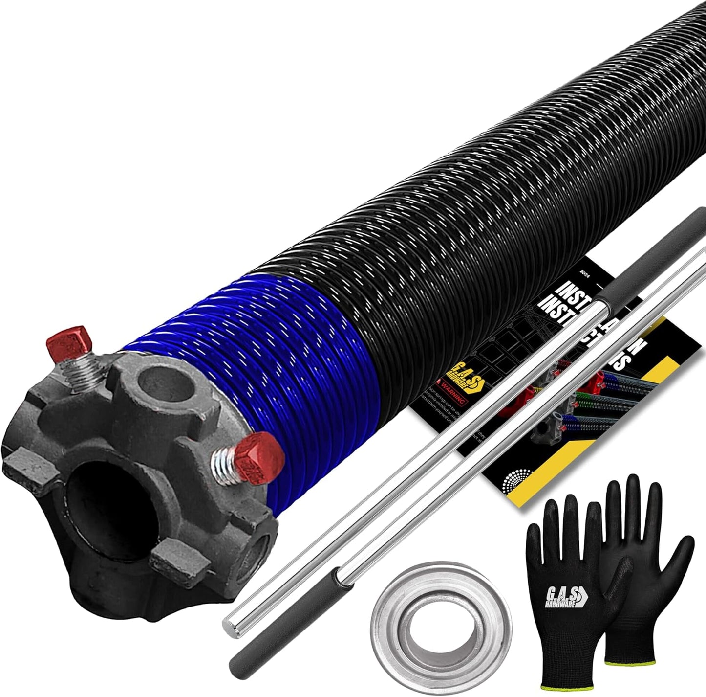 Garage Door Torsion Spring 262x1.75x37 Includes 1” Steel Bearing, Gloves, Manual, and Winding Bars for Right Side of Garage Door Precision E-Coating 5-Year Warranty Min. 30,000 Cycles (Black Cone)