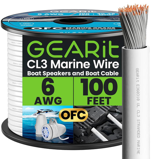 GEARit 6 Gauge Marine Electrical Primary Wire, 6 AWG (100ft) Marine Grade Tinned Copper Oxygen Free for Boat, Automotive, RV, Camper, Trailer