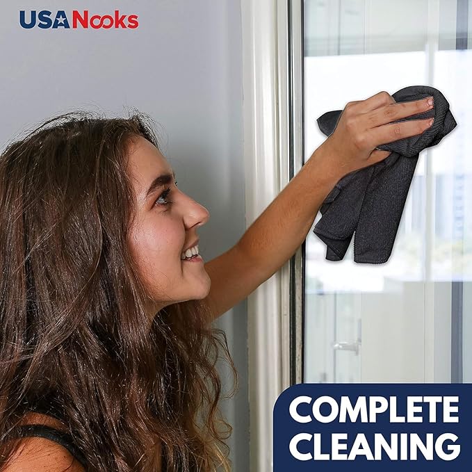USANOOKS Microfiber Cleaning Cloth - 1200 Washes, Ultra Absorbent Towels Grip Root Weave Grime - 50pack - Black