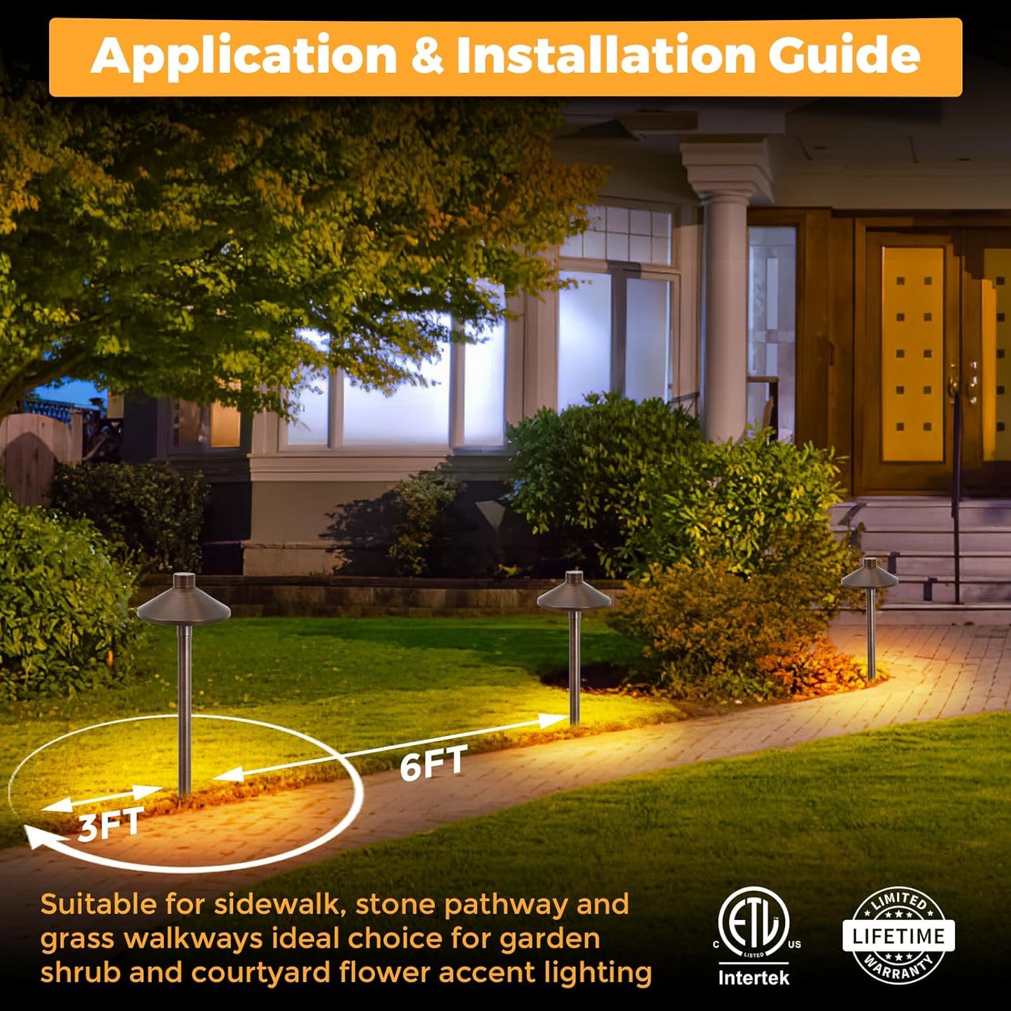 Gardencoin Solid Brass Low Voltage Pathway Lights (6.7'' Shade, 21.9'' Tall), 12V AC/DC Heavy Duty LED Landscape Path Lights Outdoor Wired, Antique Bronze Walkway Lights with Larger Stake, 12-Pack