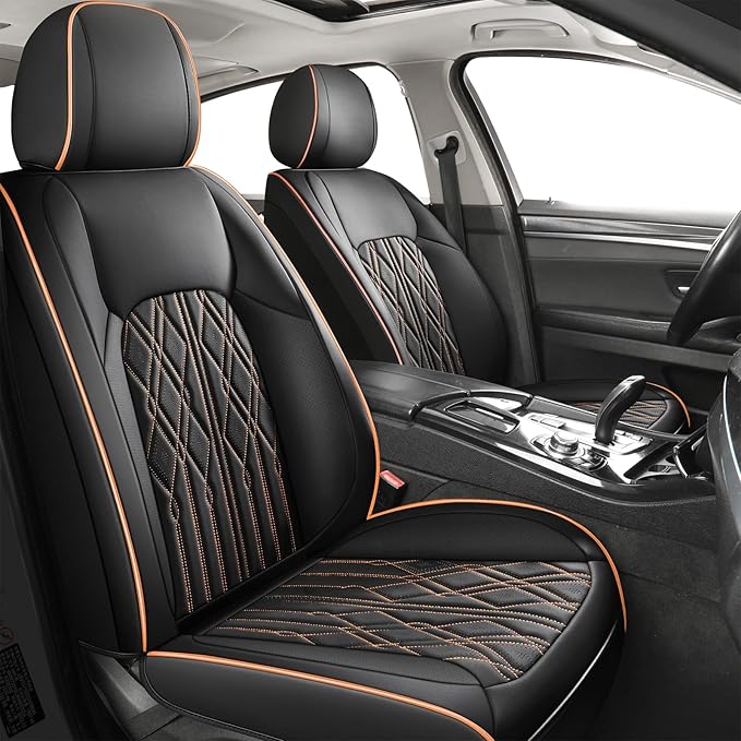 Huidasource Car Seat Covers Full Set, Automotive Seat Cover for Most Car SUV Pickup Truck, Universal Fit for Mazda for Honda for Mini for BMW for Buick for Subaru for Toyota(Full Set/Black&Orange)