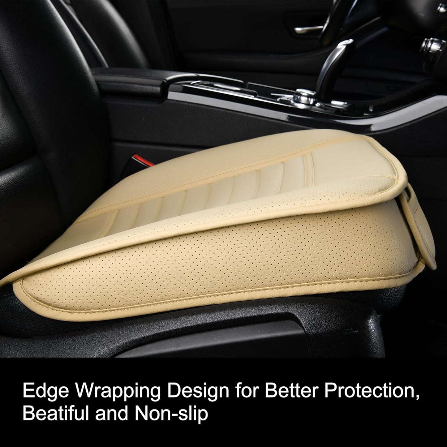 1pc Edge Wrapping Comfortable Car Front Seat Cover Cushion Pad Mat Protector, Anti-Slip Bottom Seat Cushion Cover for Auto with PU Leather(Beige)