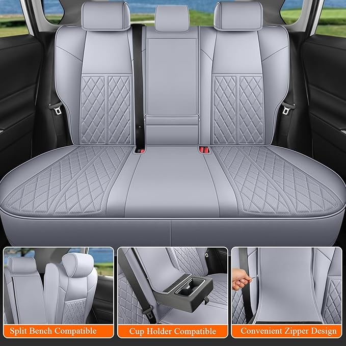 Rav4 Seat Covers Custom Fit for Toyota Rav4 Full Set Faux Leather Car Seat Covers Waterproof Full Coverage (Grey, Hybrid Model 2019-2025 LE/XLE/Premium/Limited)