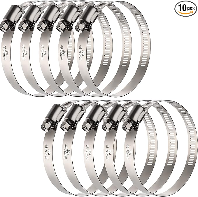 10Pack 2.5 inch Hose Clamp,Stainless Steel Large Hose Clamps Adjustable from 1-13/16"-2-3/4"/46-70mm,Metal Worm Drive Gear Duct Clamp for Air Ducting,Dryer Vent Hose,Fuel Line,Plumbing,Automotive