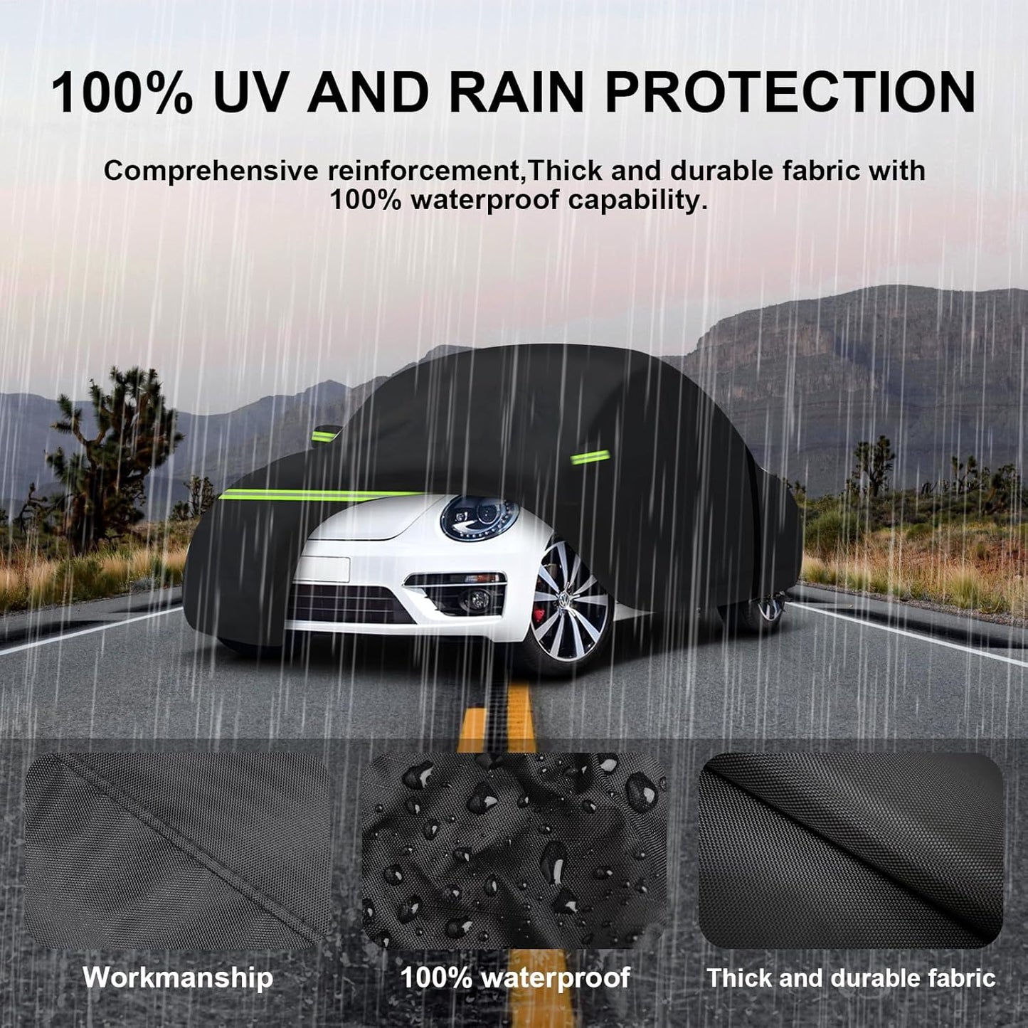 Car Cover Waterproof All Weather for 1998-2023 2-Door Saloon Car, Heavy Duty 7 Layers Outdoor Full Cover with Door Zipper, Black