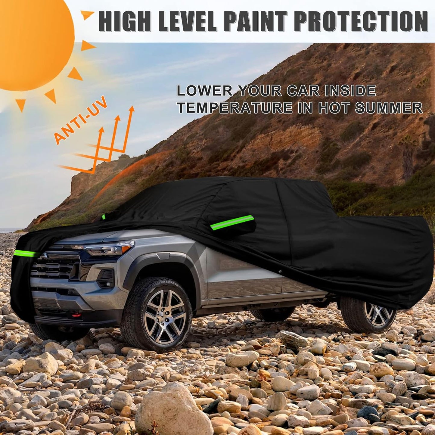 Waterproof Car Cover Compatible with Chevrolet Colorado Crew Cab Long Bed 6.1ft WT/LT/Z71/ZR2 2015-2025, 420D Oxford Cloth Car Cover with Zipper Door for Snow Rain Dust Hail Protection