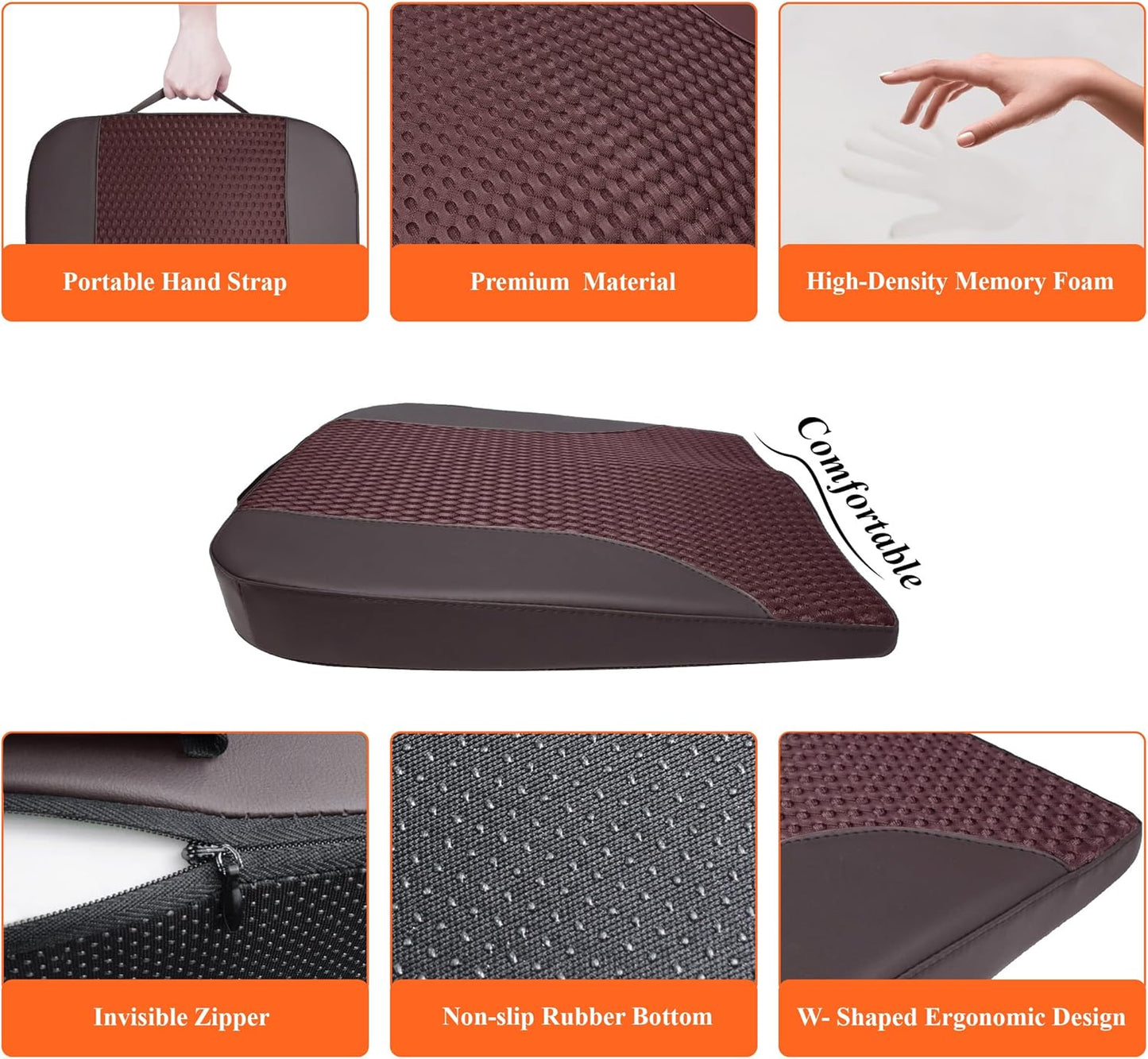 kingphenix Premium Car Seat Cushion, Memory Foam Driver Seat Cushion to Improve Driving View- Coccyx & Lower Back Pain Relief- Seat Cushion for Car, Truck, Office Chair (Brown Mesh Cloth)