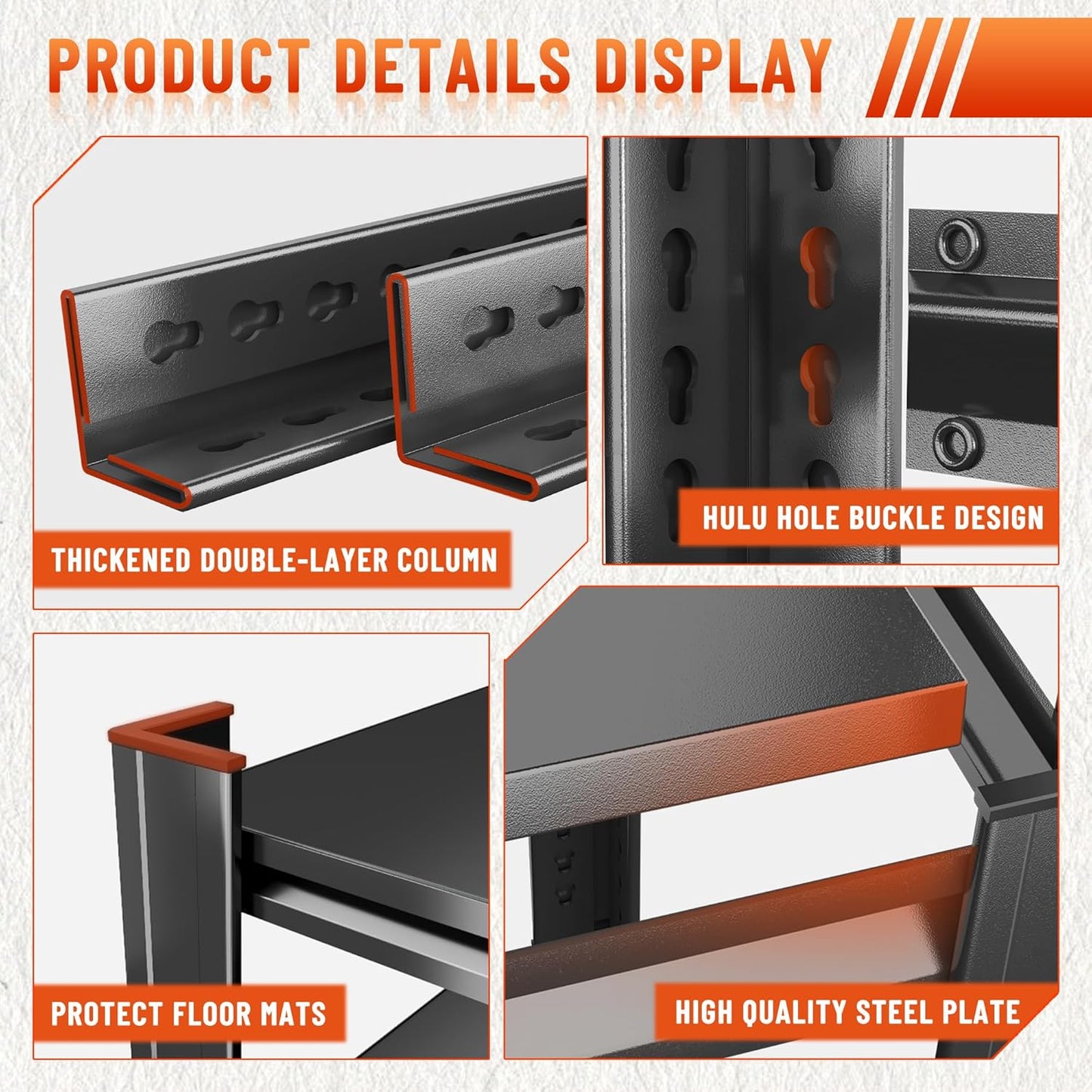 54''H Heavy Duty Metal Shelving Unit, 2000 lbs Total Capacity, Dual-Layer Column, Tool-Free Assembly, All-Steel Construction for Garage, Warehouse, Basement,45.3''W x 15.7''D x 54" H