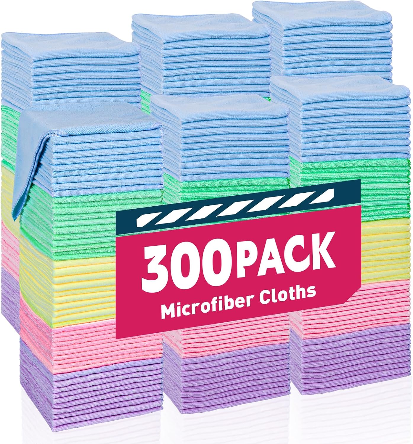 Microfiber Towels Bulk-300 Pack, Cleaning Cloths, Microfiber Towels for Cars, Cleaning Rags 5 Colors Assorted (12x12 inches)
