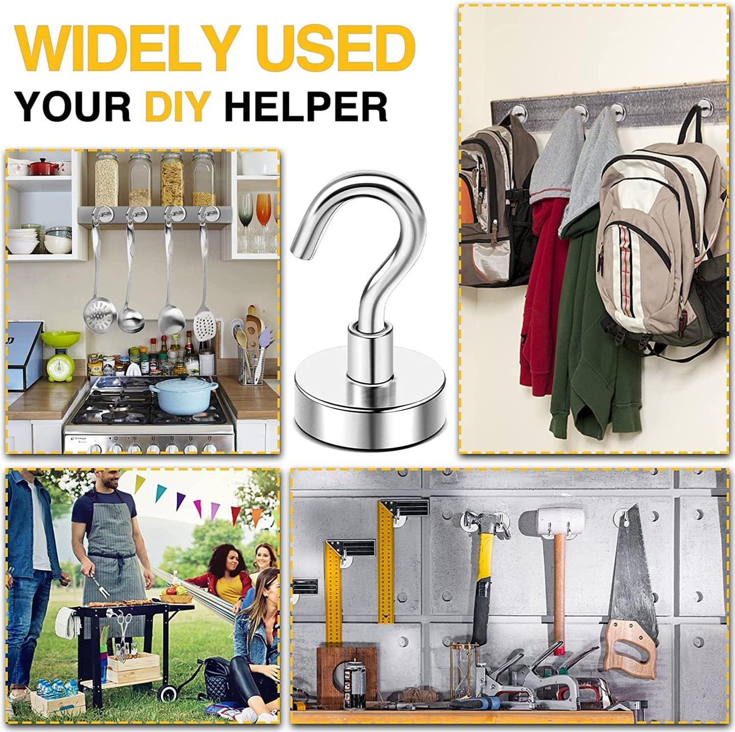 DIYMAG Neodymium 100 Pack Magnetic Hooks, Facilitate Hook for Cruise, Home, Kitchen, Workplace, Office and Garage