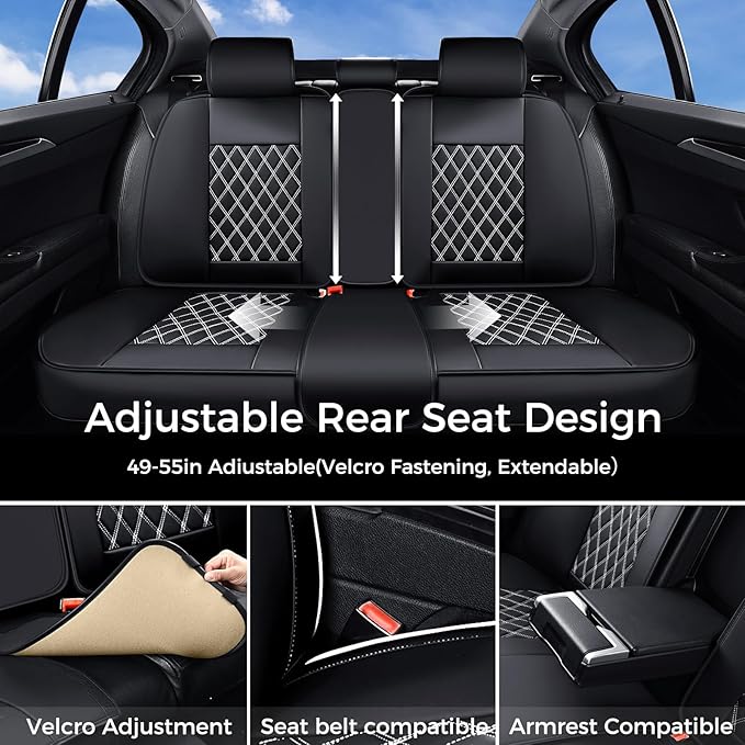 Huidasource Universal Car Seat Cover, Front and Back Full Set Seat Covers, Automotive Waterproof Nappa Leather Car Seat Cover Set Universal Fit for Most Cars, Vans, Trucks, SUVs (Full Set/Black&White)