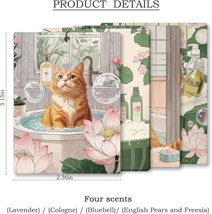 Vintage Japanese Orange Cat Bathroom Air Freshener 4 Pcs, Aesthetic Floral Cat Hanging Scents Air Freshener for Women Girls Gifts, Cute Kitten Scented Car Accessories Decor for Bathroom