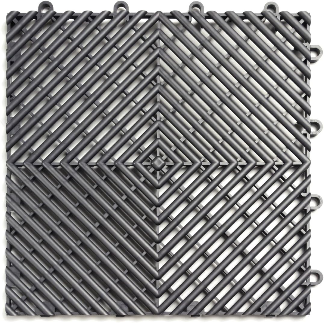 Big Floors RaceDeck Free-Flow Open Rib Self-Draining Design, Durable Copolymer Plastic Interlocking Modular Garage Flooring Tile (Graphite, 12 Pack of 12 x 12" Tiles)