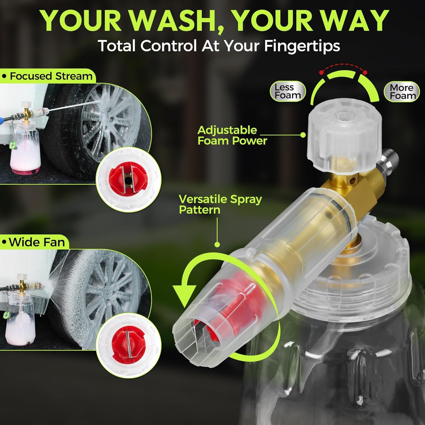 AutoManiacs Foam Cannon for Pressure Washer, Adjustable Car Wash Sprayer with 1/4 Inch Quick Connector, 1L Durable Snow Foam Blaster for Car & Truck Washing