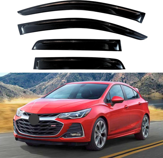 KPY Window Visor Compatible with Chevrolet Chevy Cruze 2016-2019 (Excludes Classic Model), 4PC Rain Guard Side Window Vent Deflectors Tape-On Style, 2016 2017 2018 2019