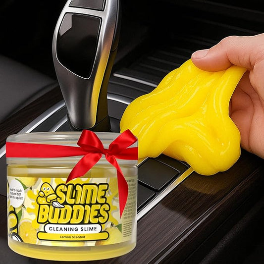 Slime Buddies Car Cleaning Gel Putty - Lemon Scented Interior Detailing Tool for Cup Holders, Air Vents & Keyboard - Reusable Auto Detailing Accessories - Dust Remover Goop - Gifts for Men Women