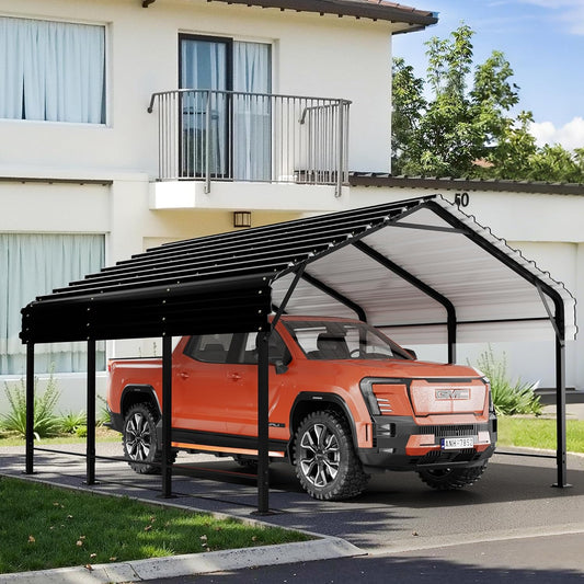 Walsunny Metal Carport 12x15 FT Heavy Duty Carport Canopy with Enhanced Base, Outdoor Car Shelter with Galvanized Steel Roof and Frame Garage for Truck, SUV, Boat, Gray