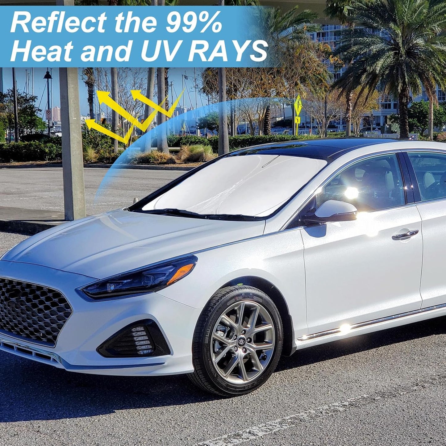 Custom Fit Sonata Windshield Sunshade for 2020-2024 2025 Hyundai Sonata Front Window Retractable Shades Cover for Windshield Sun Visor Protector 210T Reflector Blocks UV Rays Cooler Car Accessories