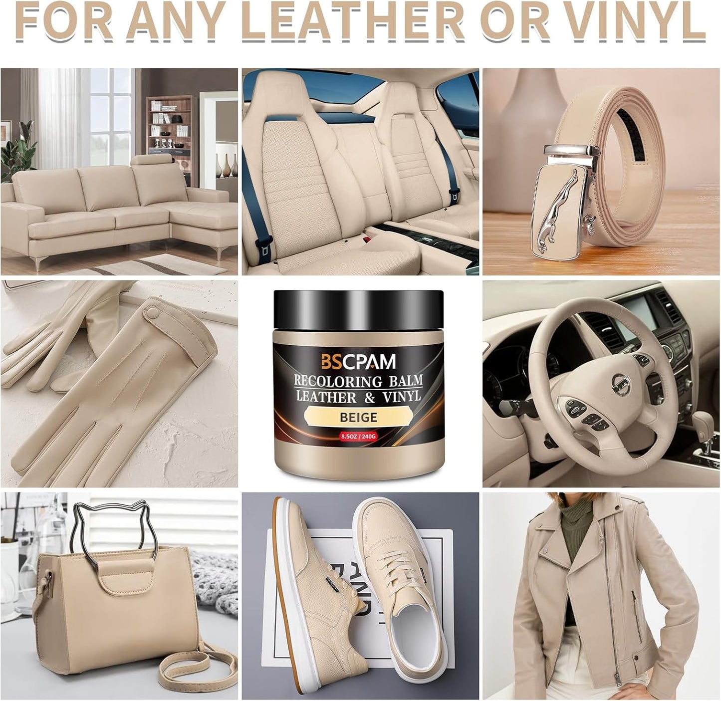Beige Leather Recoloring Balm with 100ml Mink Oil,Leather Couch Scratch Remover,Leather Repair kit for Vinyl Furniture and Car Interior,Leather Dye Paint,Mink Oil for Leather
