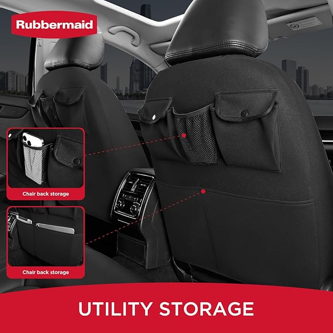 Rubbermaid Car Seat Cover, Leather & Air-Cool Mesh Front Seat Cover, Airbag Compatible, Slip-On Installation, Automotive Seat Cover Universal Fit for Most Cars, Trucks, SUVs-Blue