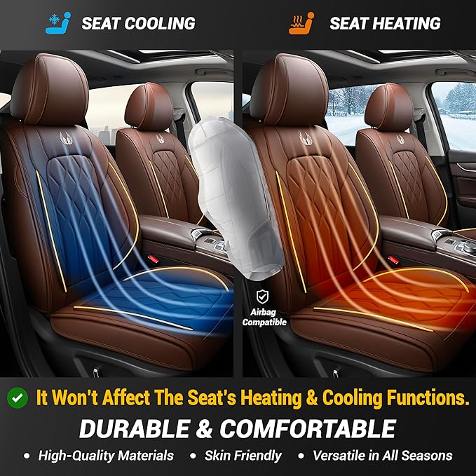 OASIS AUTO Car Seat Covers Full Set Premium Waterproof Faux Leather Cushion Universal Accessories Fit SUV Truck Sedan Automotive Vehicle Auto Interior Protector (OS010-Brown)