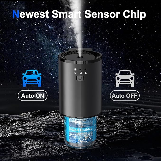 Car Air Freshener, Smart Car Air Freshener for Vent Clips, 1200 Sprays Per Charge, Car Fresheners with Auto On/Off, 5 Scents, 10 Refill Bottles (1Pack)