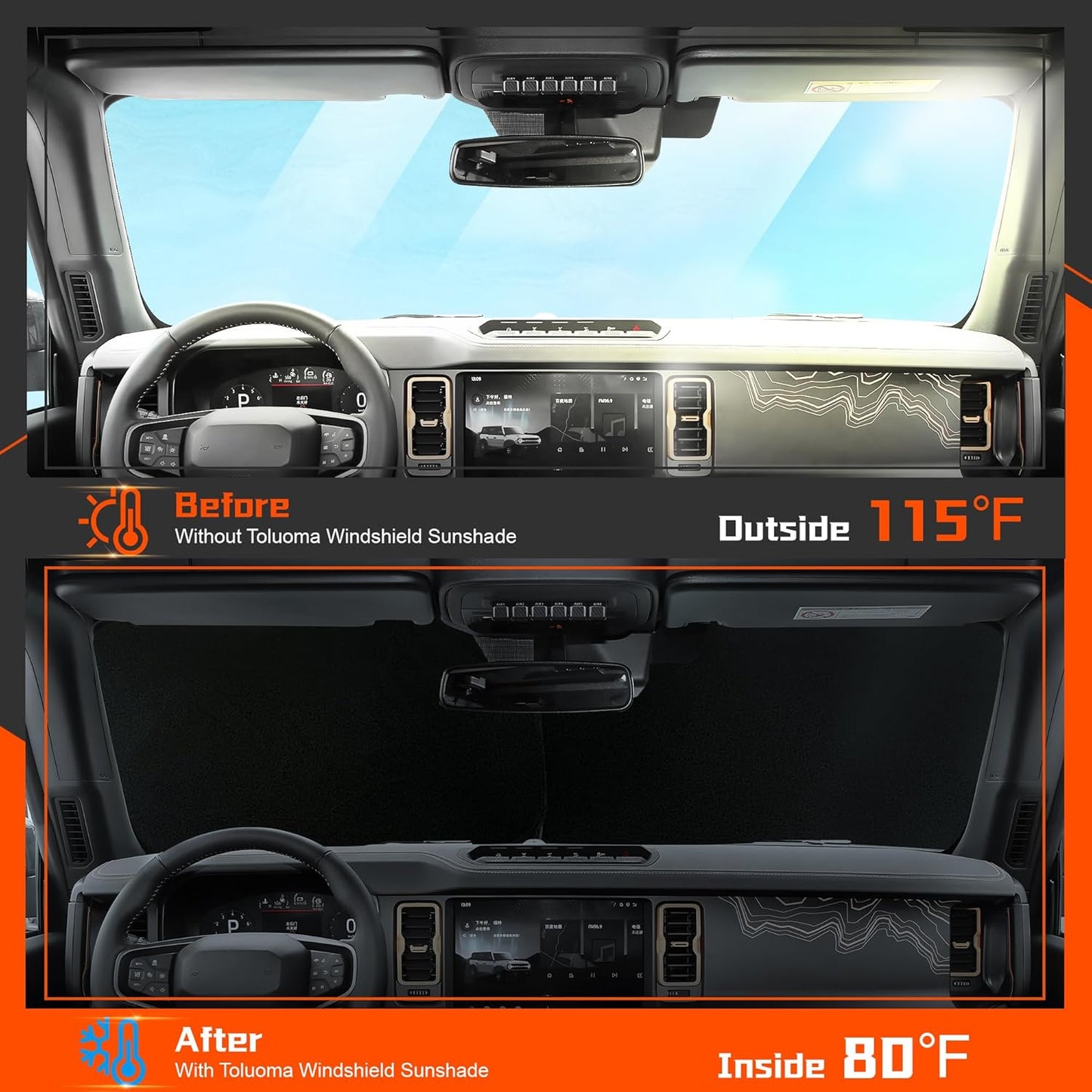 Custom Fit Windshield Sun Shade for Toyo-ta Tundra 2022-2024 2025 - Full Coverage, 210T Reflective Fabric, Double-Layer Design - Blocks 99% UV Rays, Keeps Car Cool, Easy to Install and Store