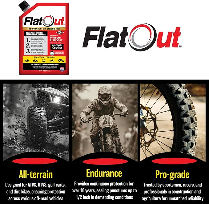 FlatOut Tire Sealant Sportsman Formula - Prevent Flat Tires, Seal Leaks, Contains Kevlar, 32-Ounce Bag, 1-Pack