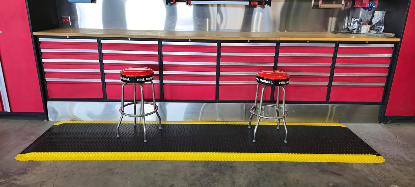 Rhino Mats, American Classic Diamond Anti-Fatigue Mats, Industrial Ergonomic Comfort Standing Mat for Work, Home, Garage, Office, Kitchen or Anywhere (Black/Yellow 1" Thick, 2 FT. x 13 FT.)